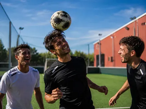 Ami jouant de la tête au foot