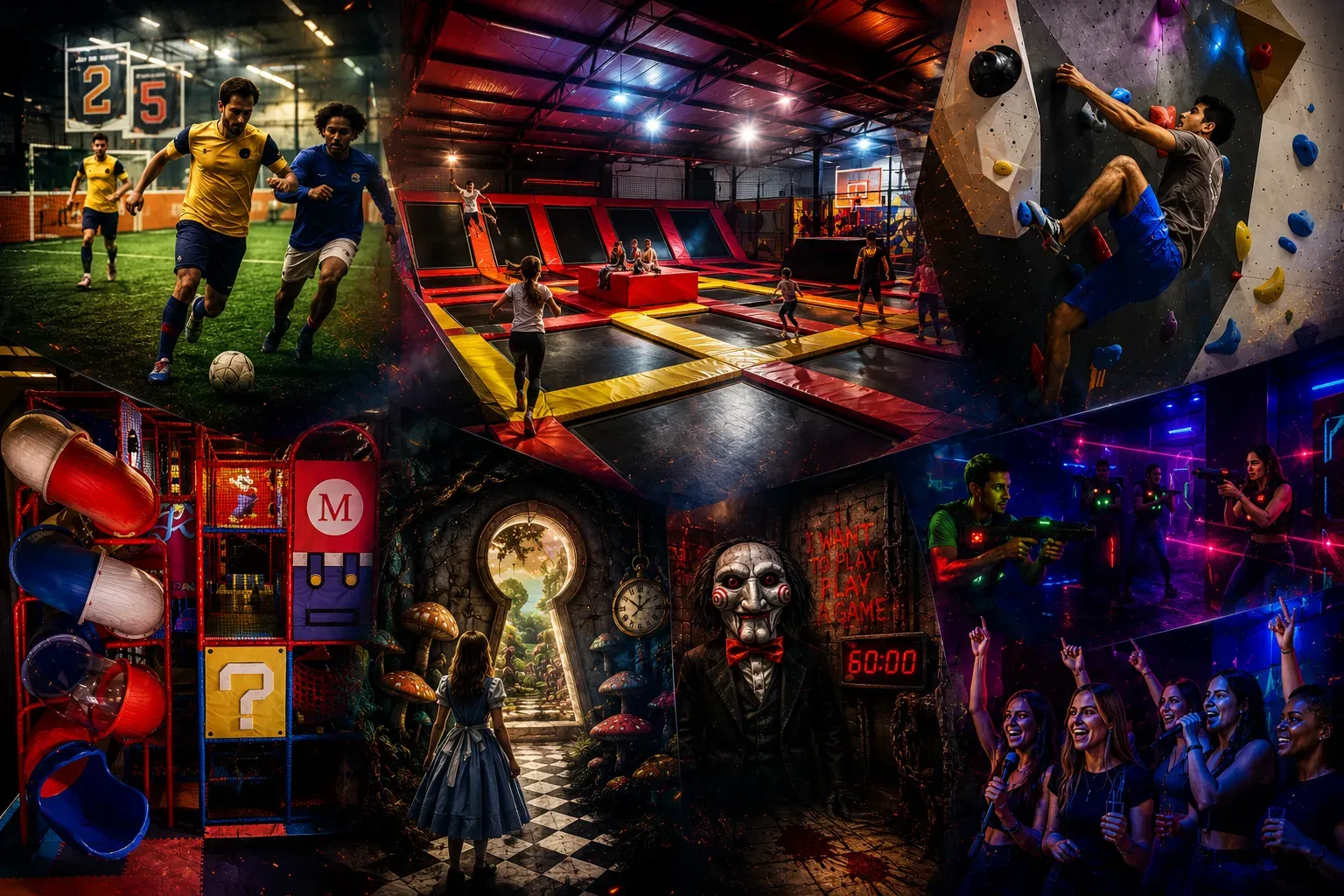 Collage de plusieurs activités du complexe de loisirs