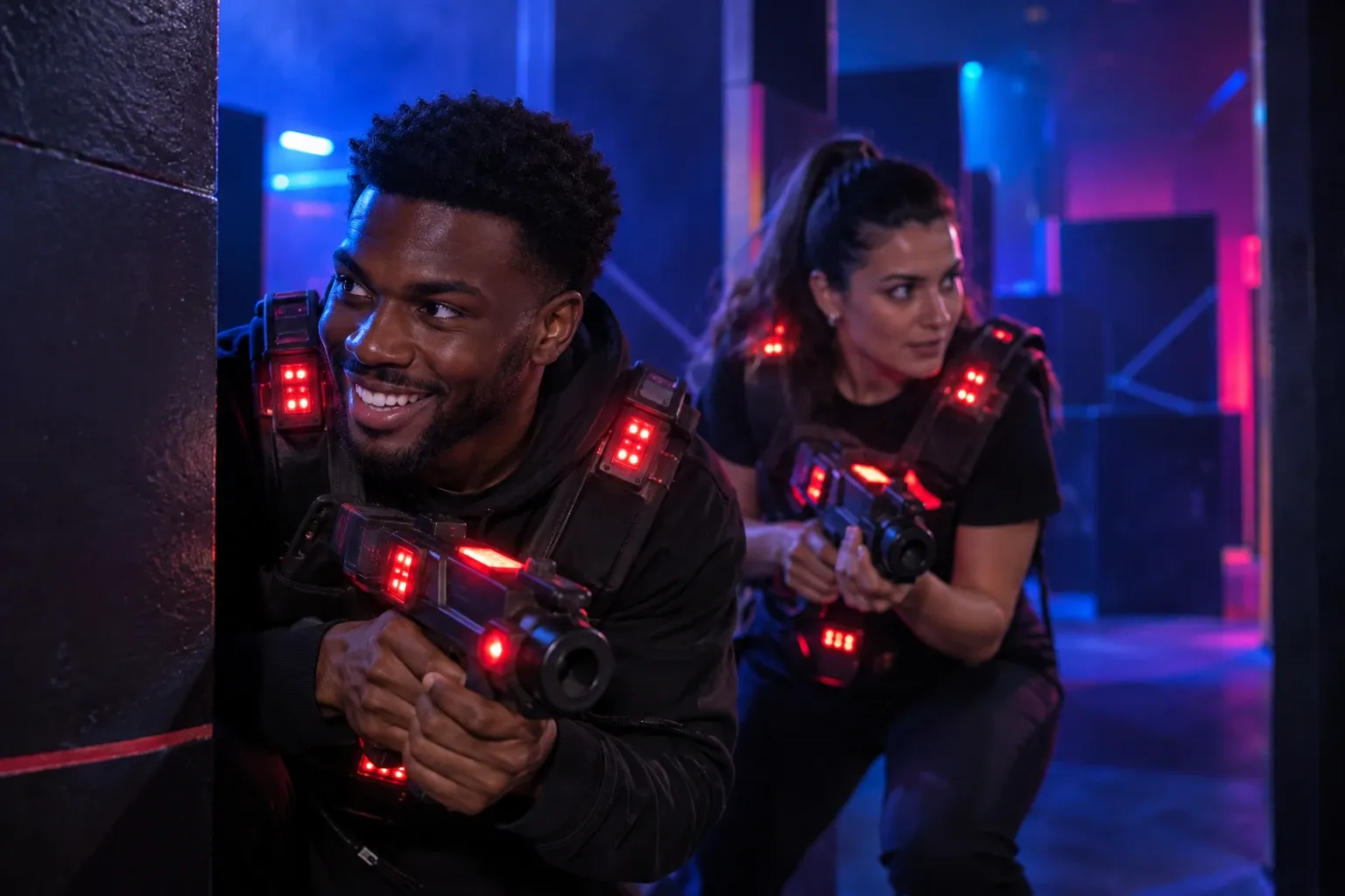 Arène de laser game aux lumières néon